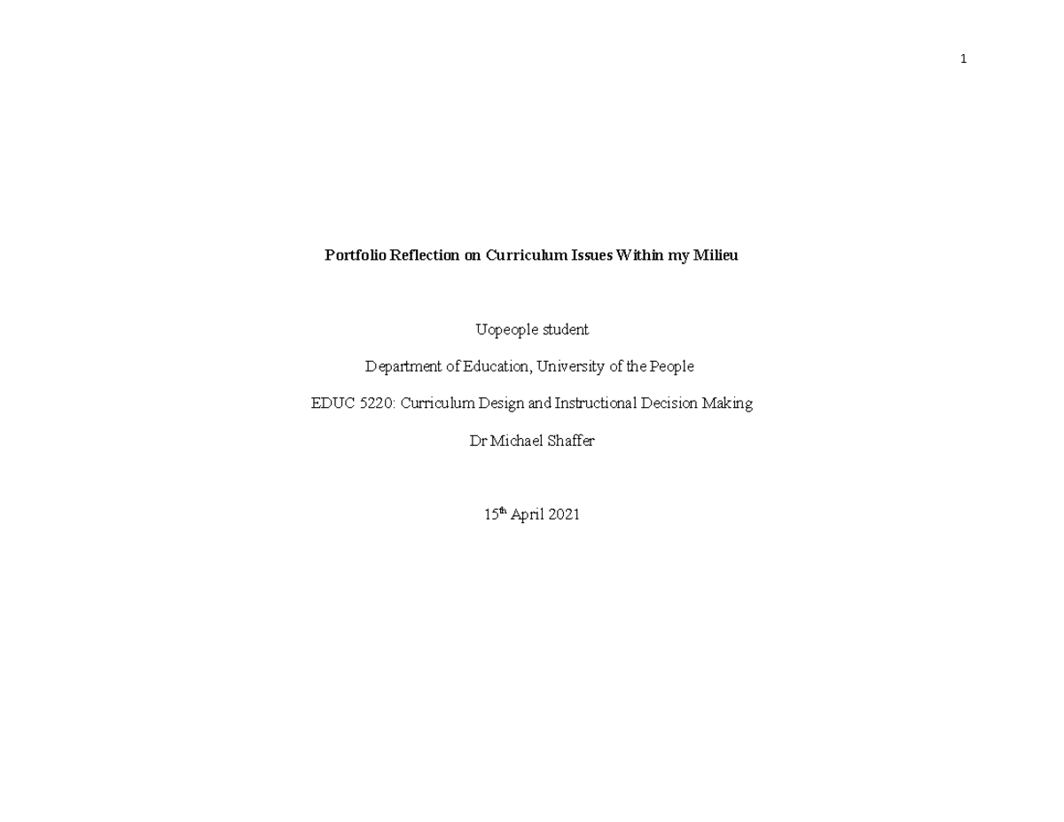 Portfolio Assignment UNIT 1, EDUC 5220 - Portfolio Reflection on ...