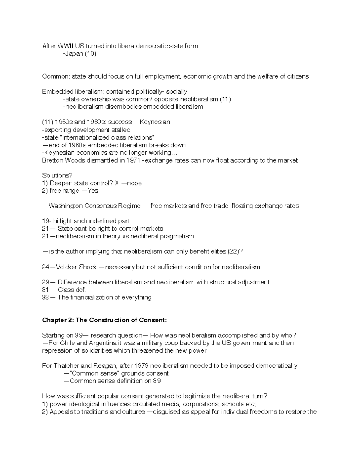 Summary A Brief History of Neoliberalism - After WWII US turned into ...