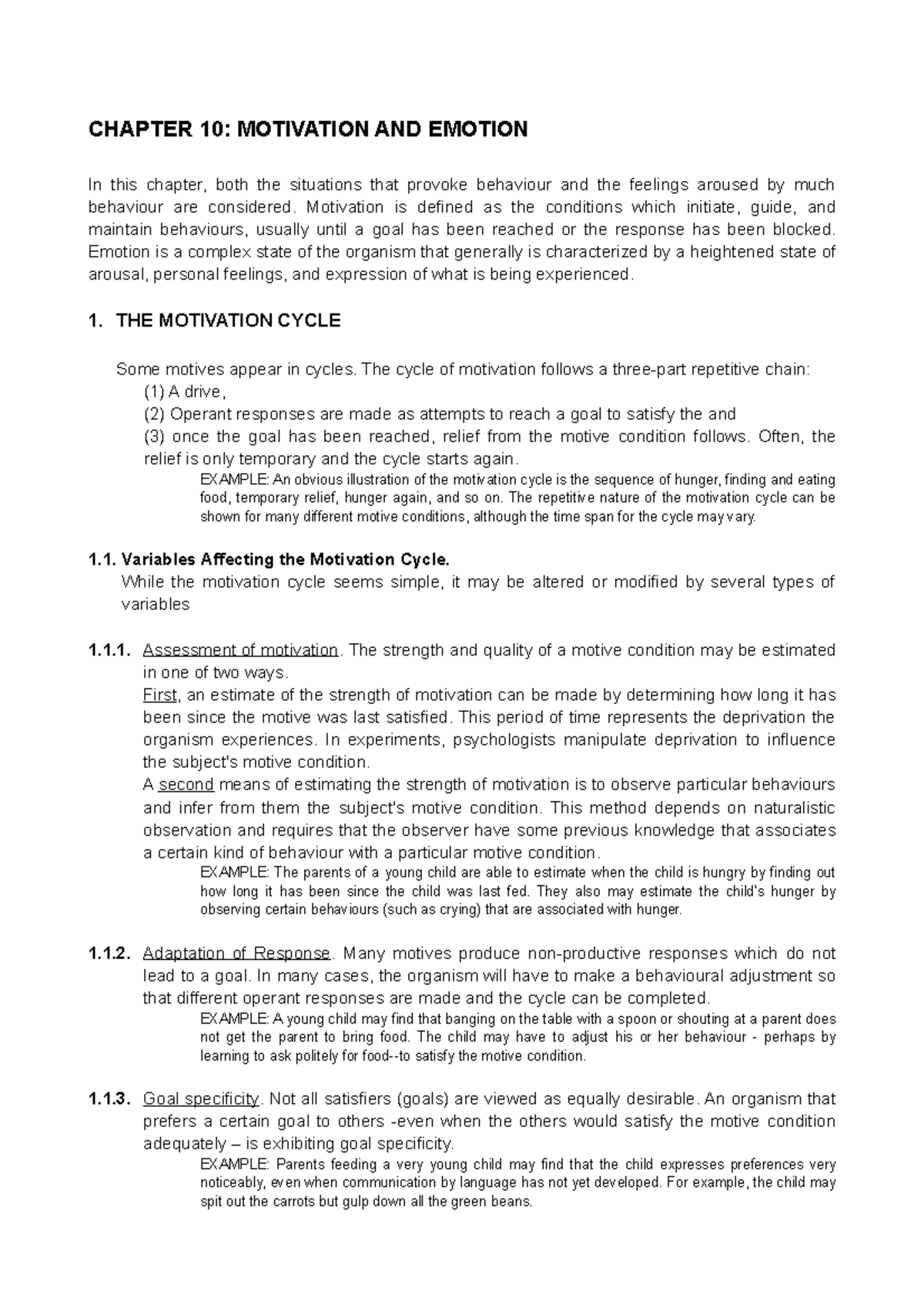 Chapter 10 - Lecture Notes 10 - CHAPTER 10: MOTIVATION AND EMOTION In ...