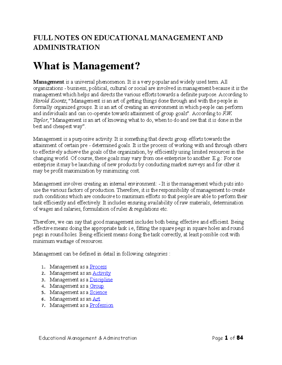 FULL Notes ON Educational Management AND Adminstration - FULL NOTES ON ...