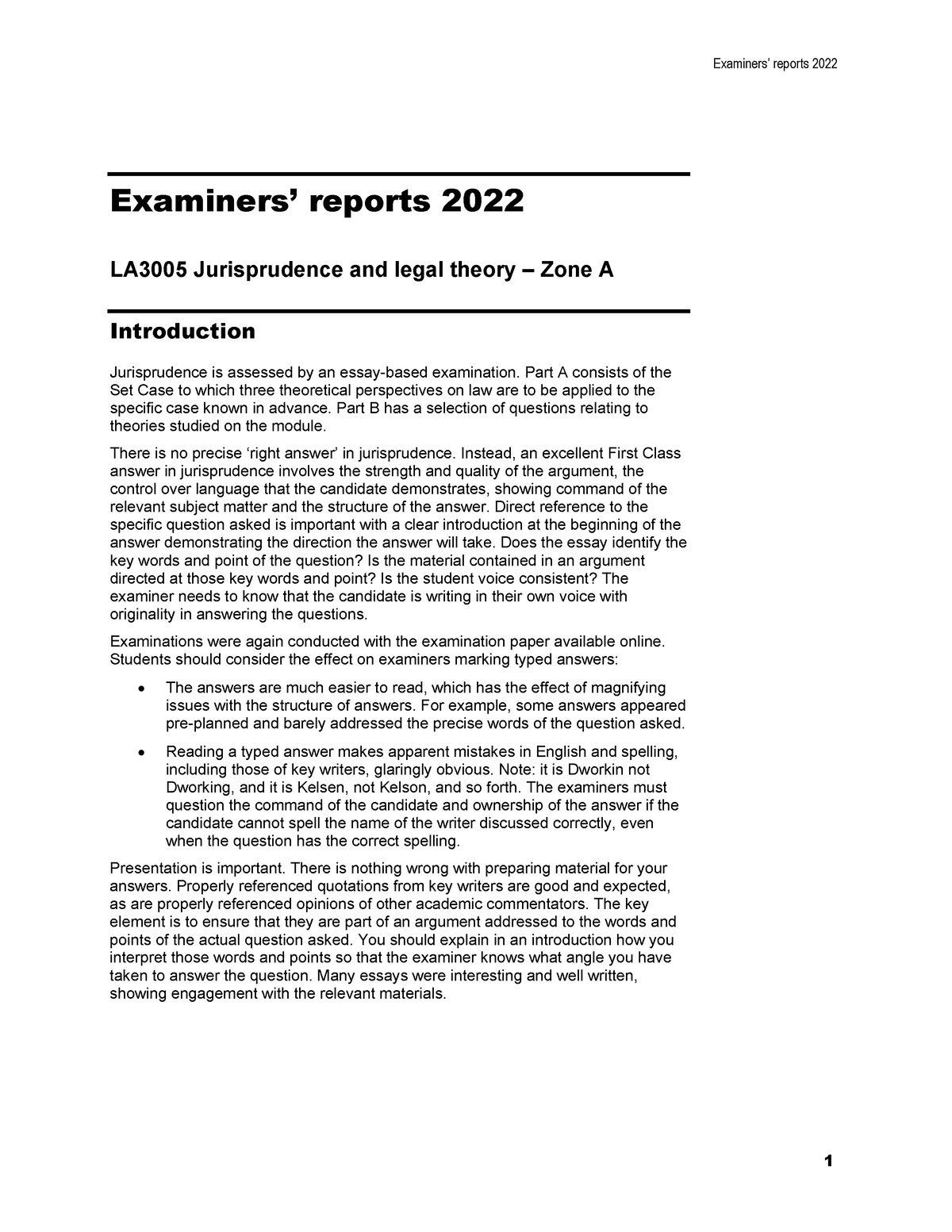 Jurisprudence Report 2022 A - Examiners’ Reports 20 22 Examiners ...