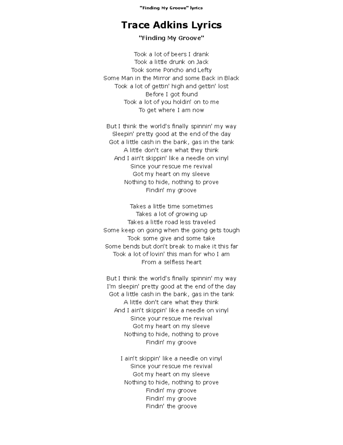 Trace Adkins - Finding My Groove Lyrics AZLyrics - 