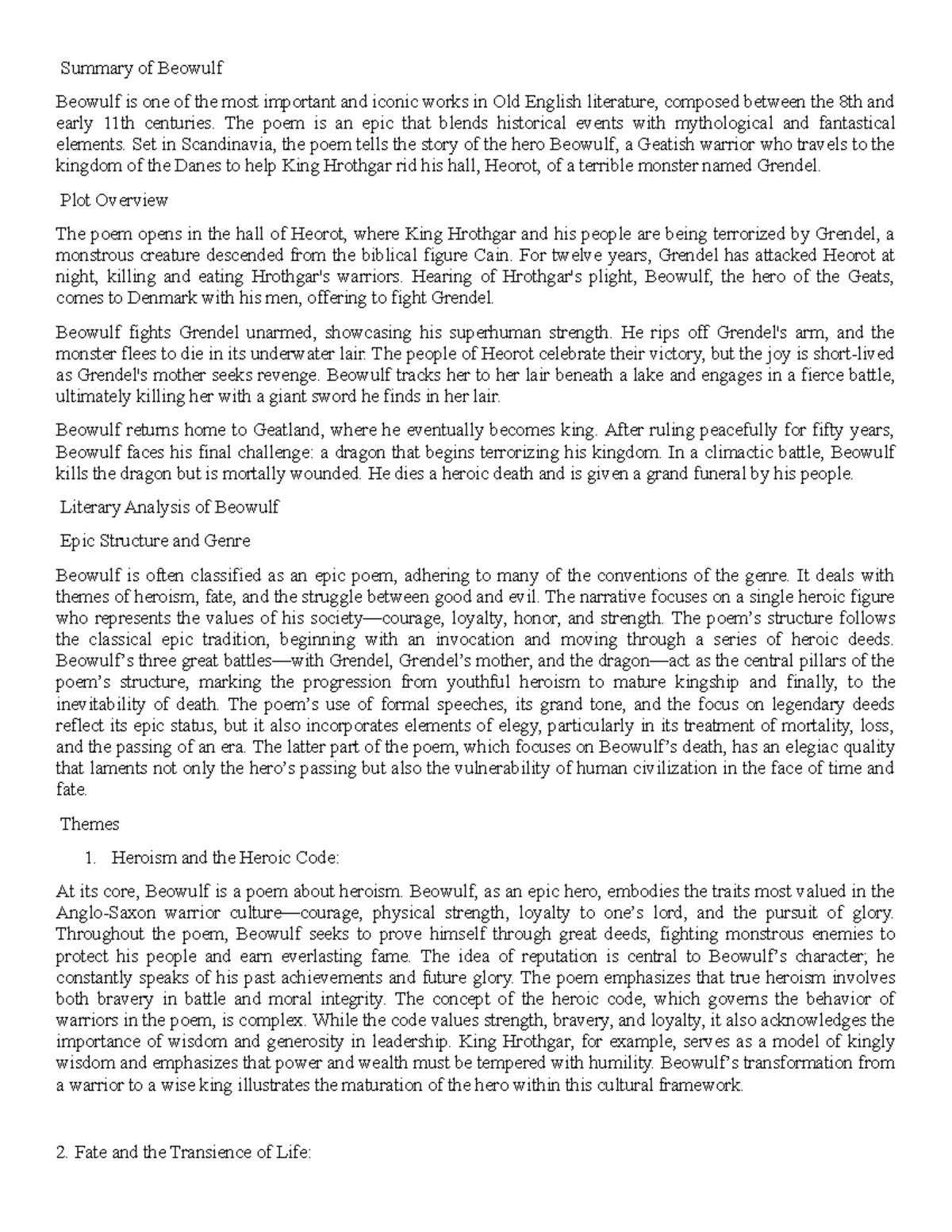 Summary of beowulf summary of beowulf beowulf is one of the most