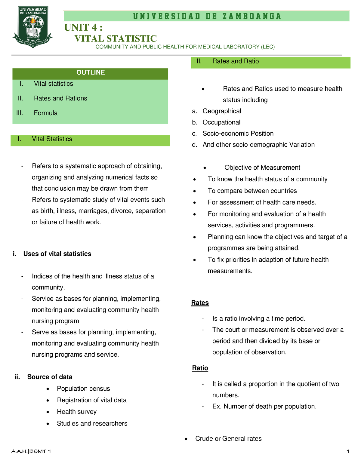 Unit 4- Vital Statistics - U N I V E R S I D A D D E Z A M B O A N G A ...