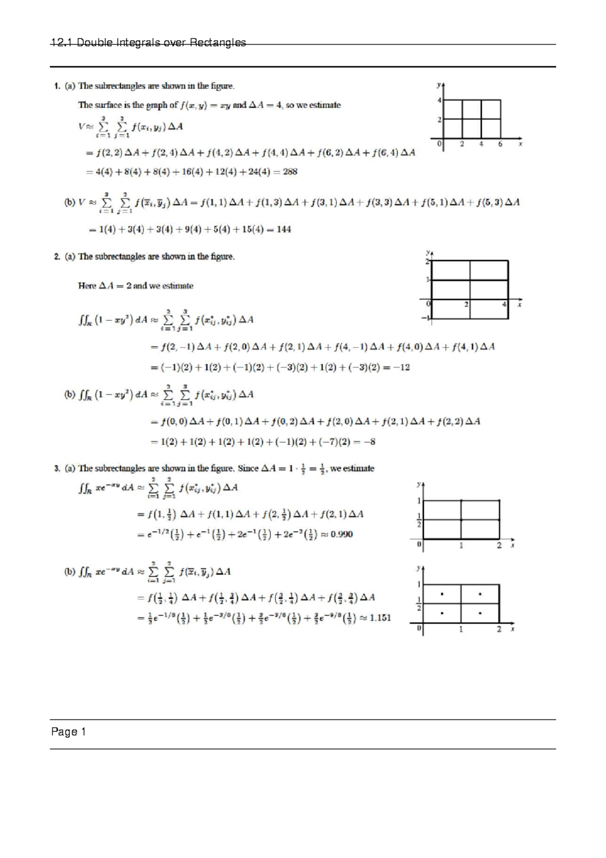 미분적분학 솔루션 2 - Good - 12 Double Integrals over Rectangles 12 Double ...