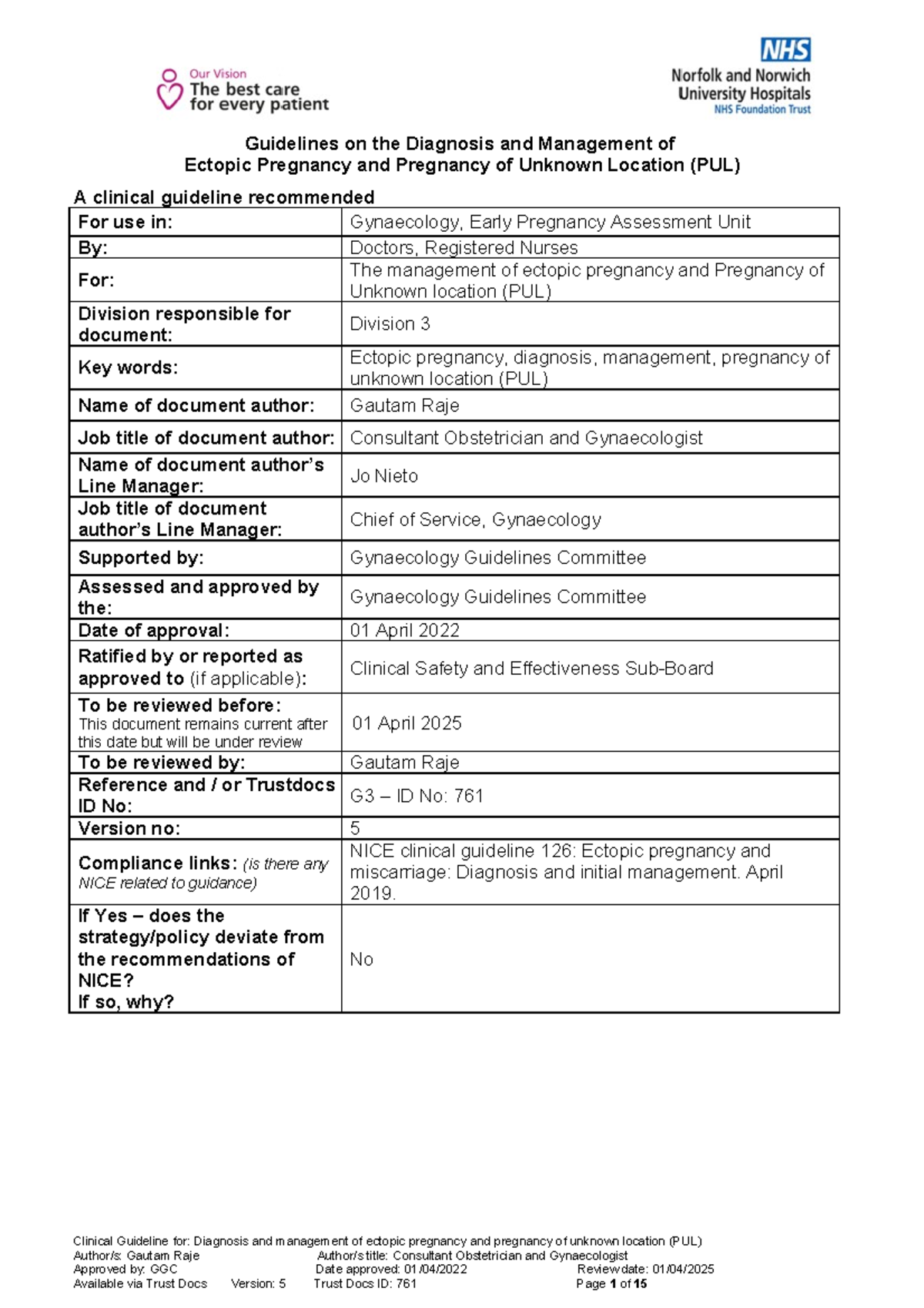 Diagnosis of ectopic pregnancy and pregnancy of unknown location PUL ...