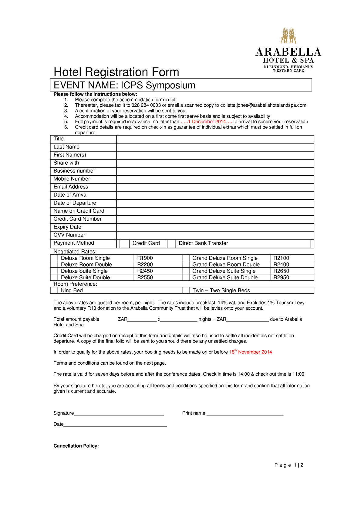 Symposium Hotel Guest Registration Form - P a g e 1 | 2 Hotel ...