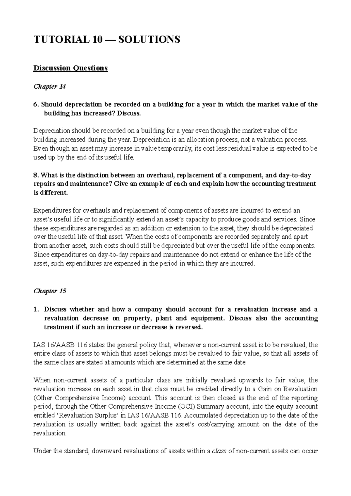 ACCT1101 TUT10 (WK11) - Solutions - TUTORIAL 10 — SOLUTIONS Discussion ...