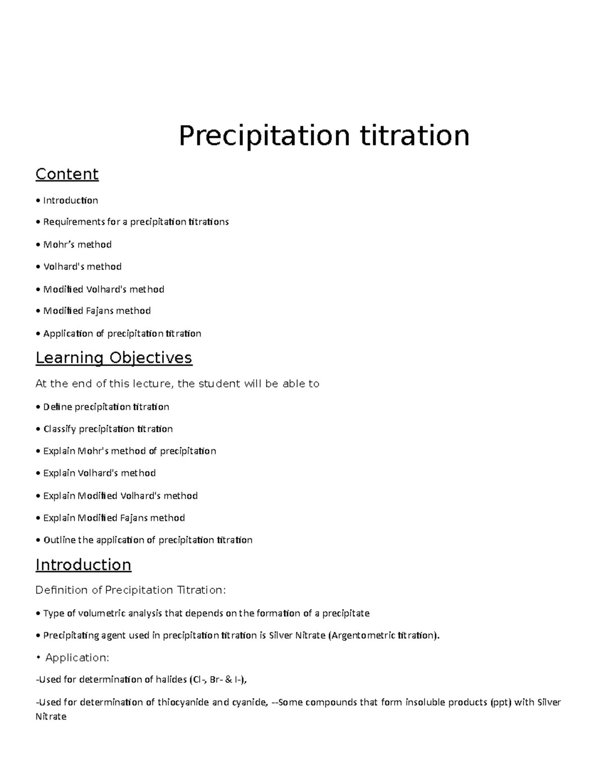 Chapter 14 Precipitation titration Precipitation titration Content