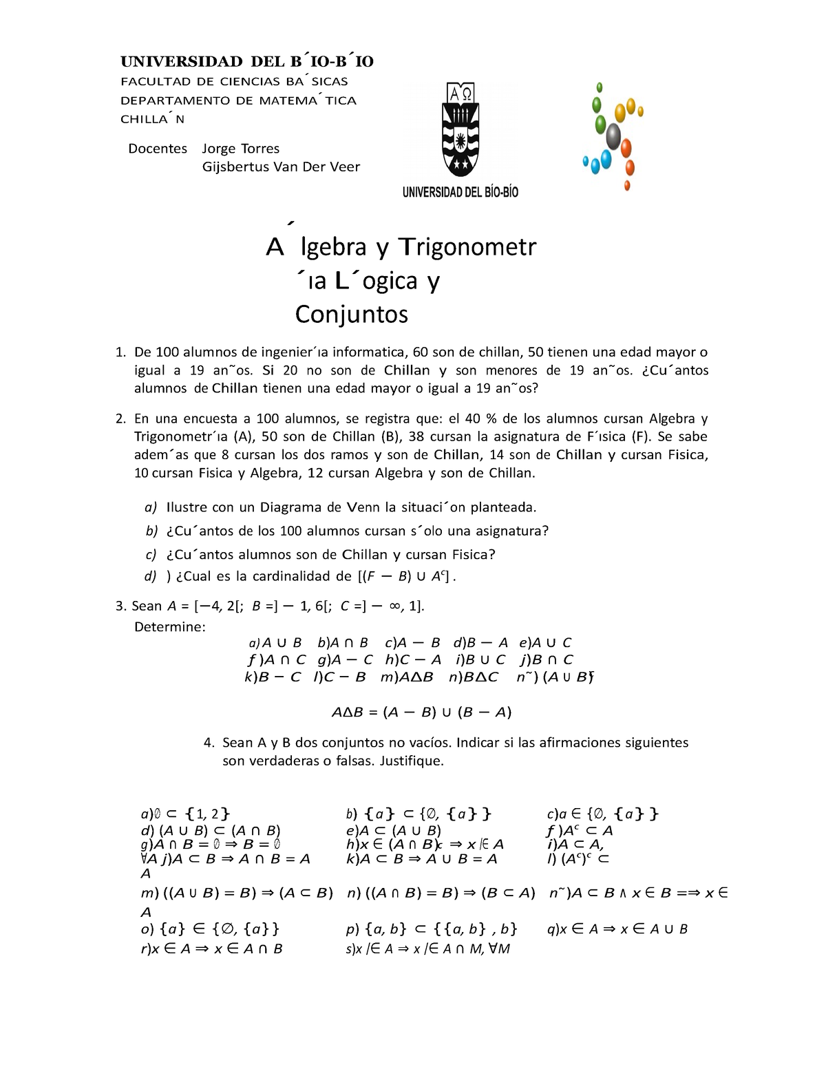 2 Conjuntos Ejercicios De Modulo 1 De Algebra Y Trigonometría Conjunto Universid Ad Del B 7557