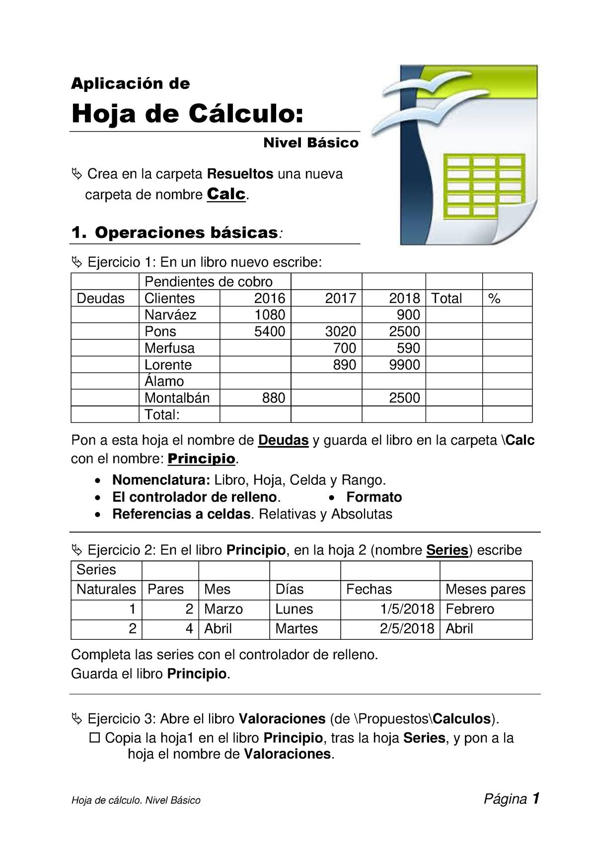 1-Hoja De Cálculo Nivel Básico - Hoja De Cálculo. Nivel Básico Página 1 ...