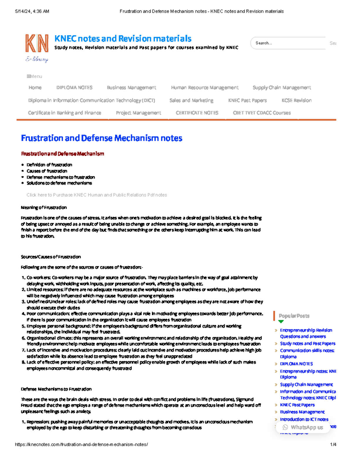 Frustration and Defense Mechanism notes - KNEC notes HPR - KNEC notes ...