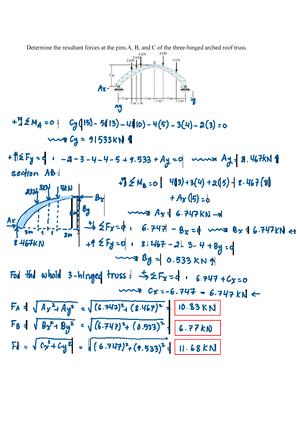 Solved HW Determine the resultant force at pins A, B, and C