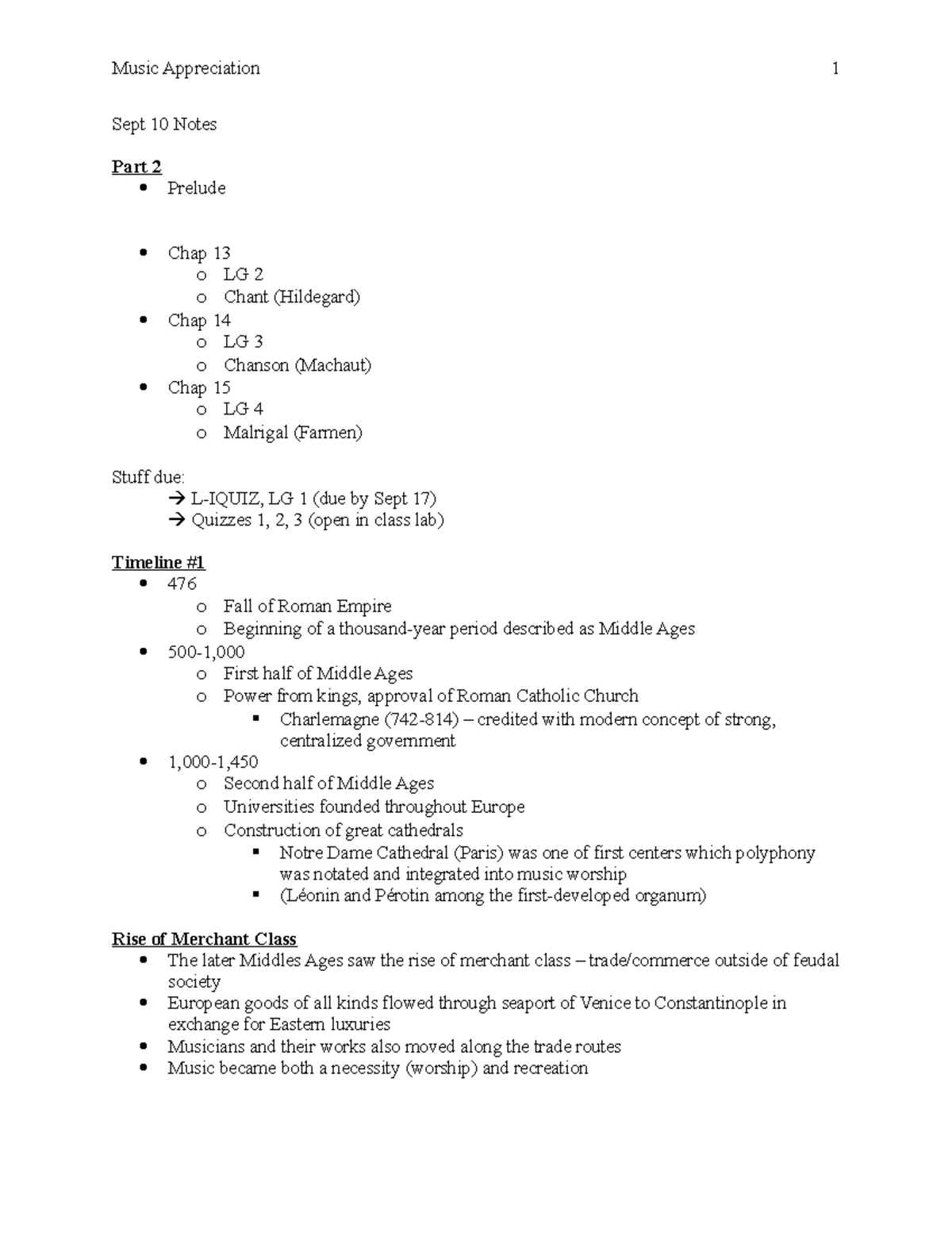 Music - Sept 10 Notes - Music Appreciation Sept 10 Notes Part 2 Prelude ...