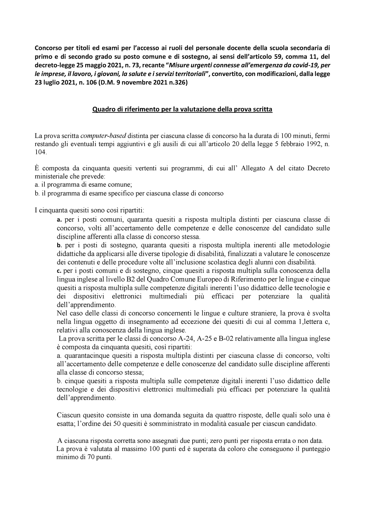 Quadro di riferimento prova scritta A030 - Concorso per titoli ed esami ...