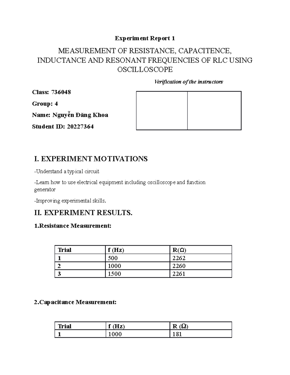 Bản sao của ex1 - thí nghiệm - Experiment Report 1 MEASUREMENT OF ...