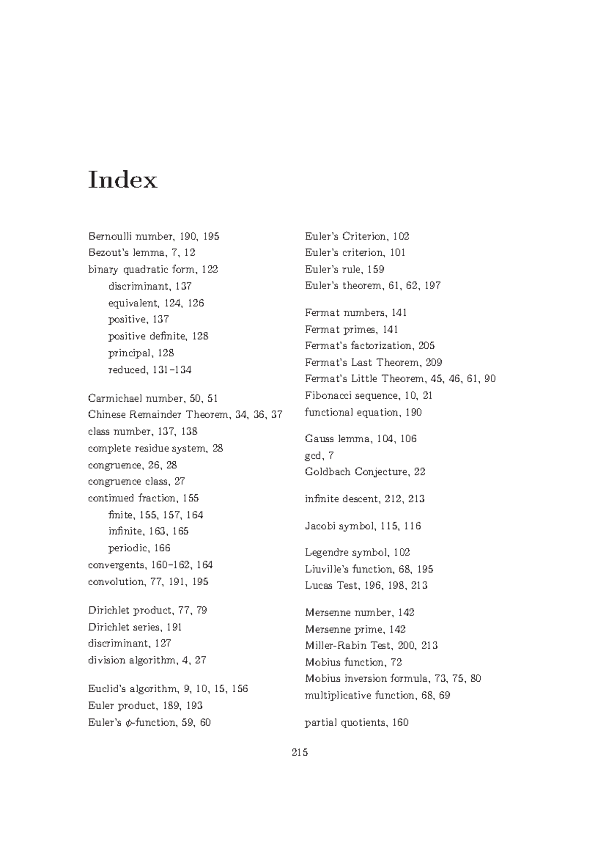 Index - Index Bernoulli number, 190, Bezout’s lemma, 7, binary ...