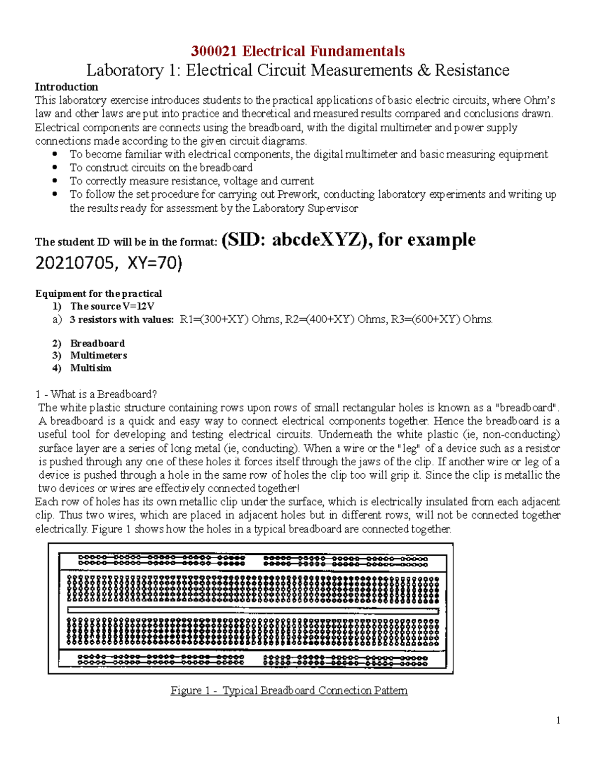 Lab1 2020 Multisim - Prac 1 - 300021 Electrical Fundamentals Laboratory ...