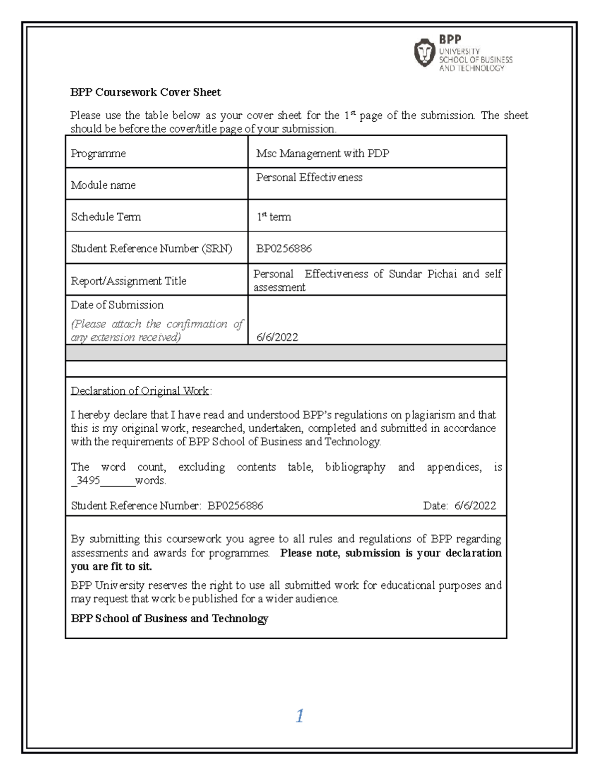 PE 433643 1448880203 Personal Effectiveness Summative Assignment 