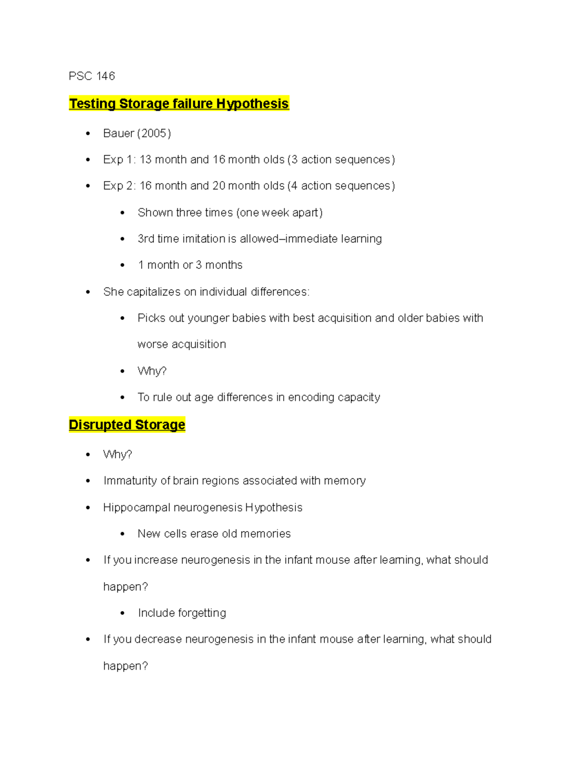 PSC 146 Day 14 Disrupted Storage PSC 146 Testing Storage failure
