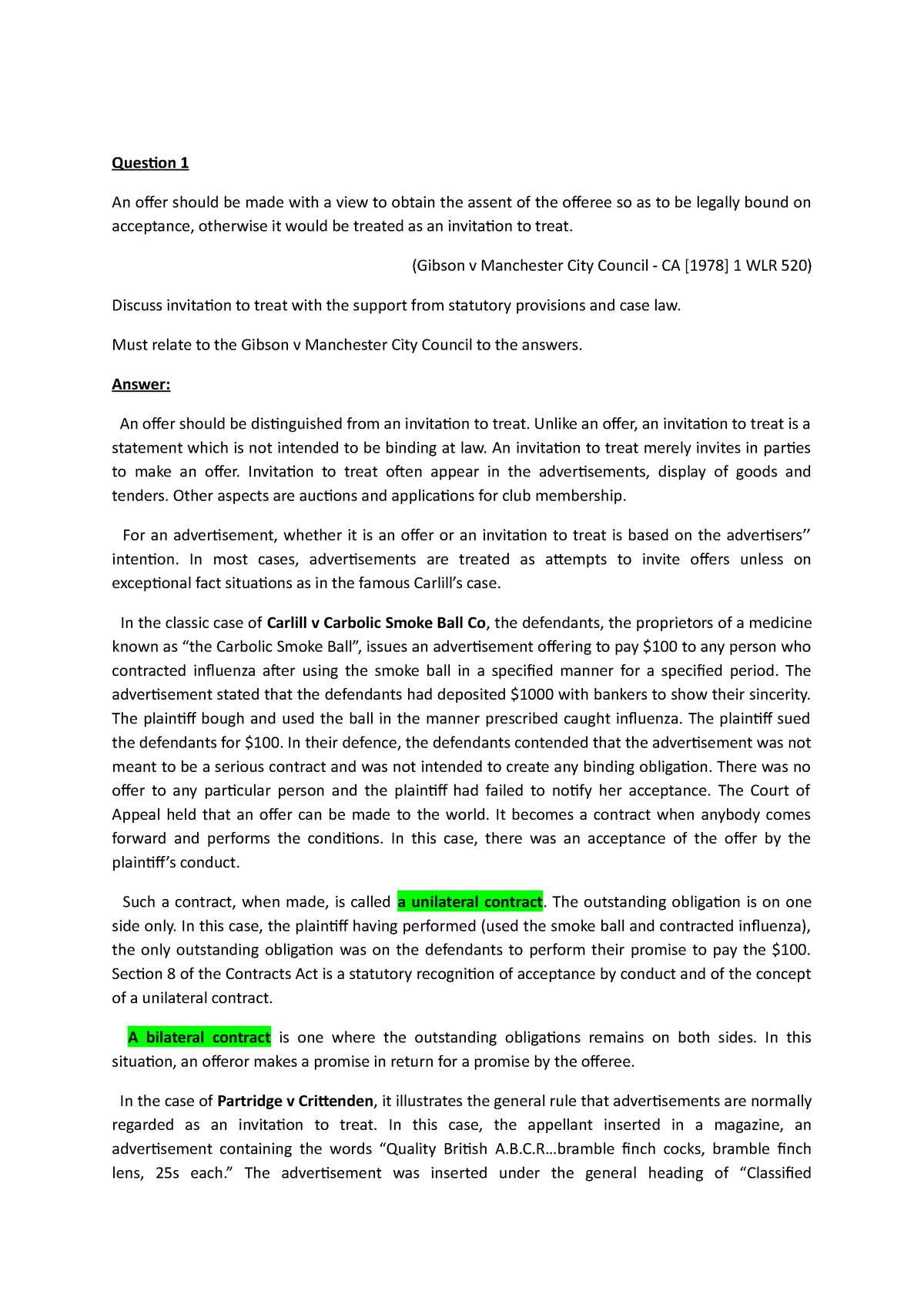 Contract LAW TUTORIAL 2 WEEK 3 - Contract Law - MMU - Studocu