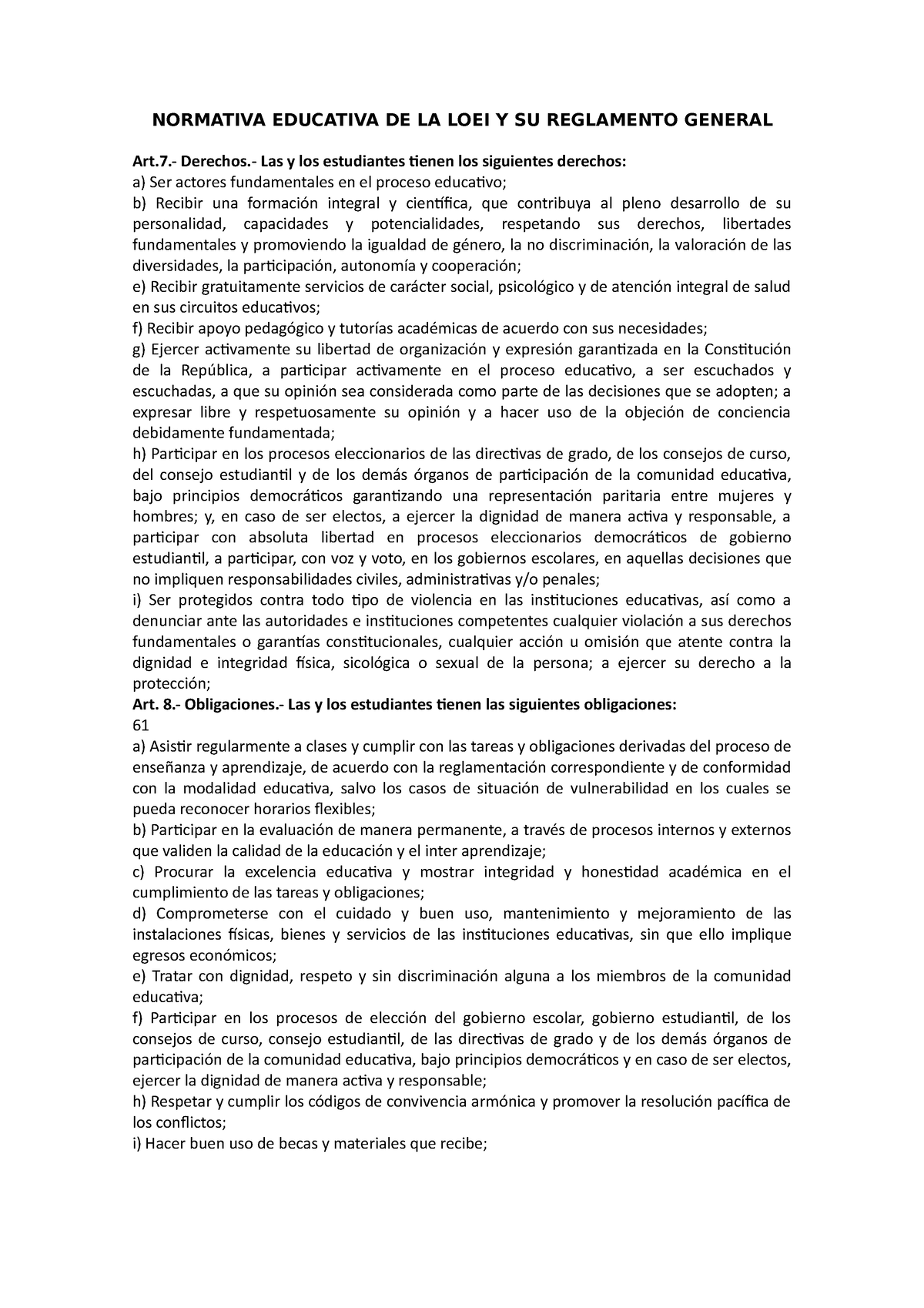 Loei Y Su Reglamento Normativa Educativa De La Loei Y Su Reglamento General Art Derechos 6391