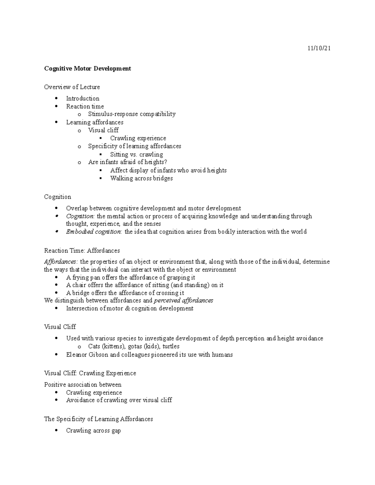 KNES200 - Cognitive Motor Development (KNES370) - 11/10/ Cognitive ...
