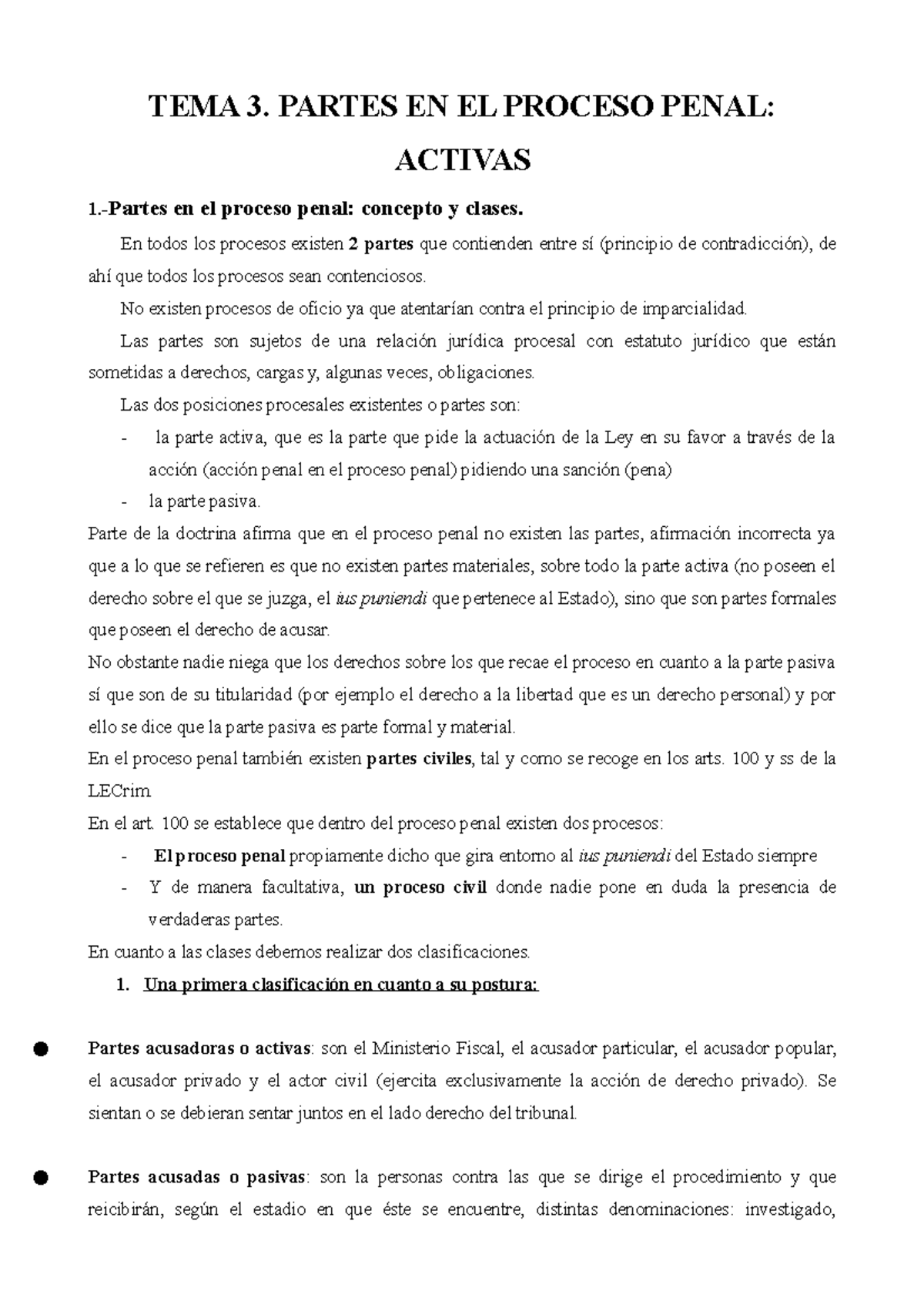 Procesal penal tema 3 - Apuntes 3 - TEMA 3. PARTES EN EL PROCESO PENAL ...