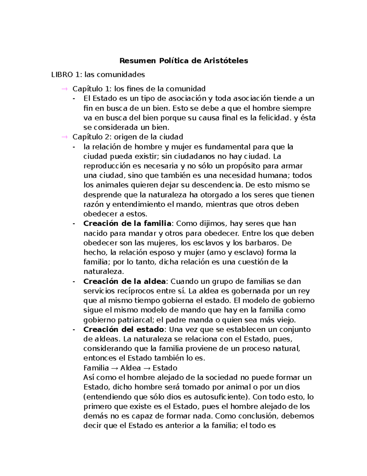 Resúmen Política Aristóteles - Resumen Política De Aristóteles LIBRO 1 ...