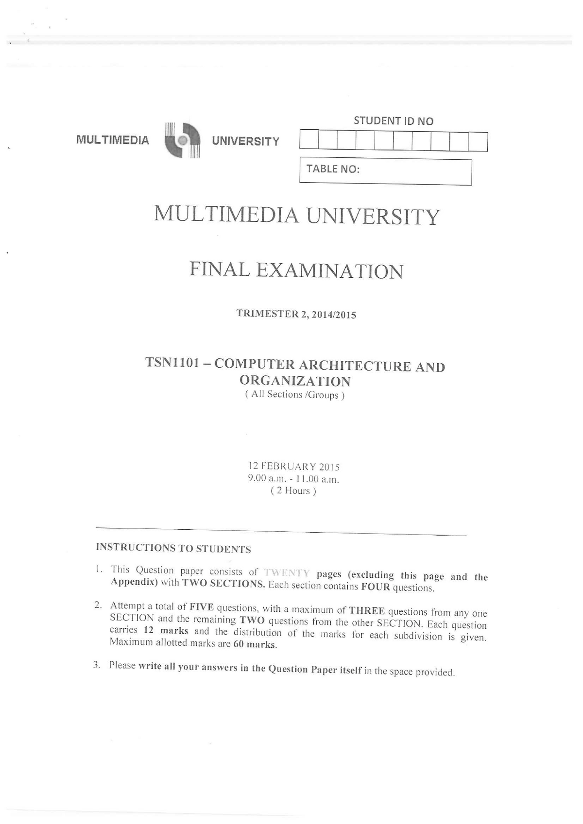 Final Examination - STUDENT ID NO MULTIMEDIA WOW UNIVERSITY I I I I _i ...