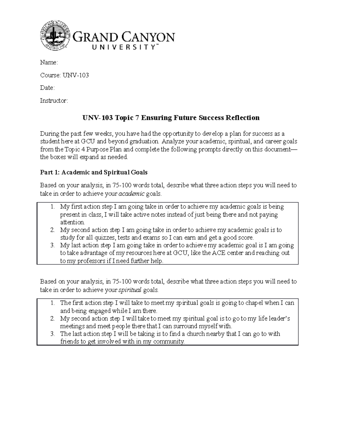 Unv 103 Rs T7 Reflection Trad Name Course Unv Date Instructor