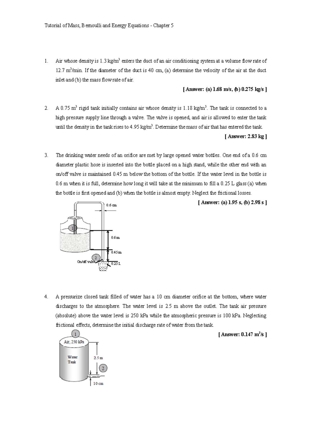 Tutorial of Chapter 5 - Air whose density is 1 kg/m 3 enters the duct ...