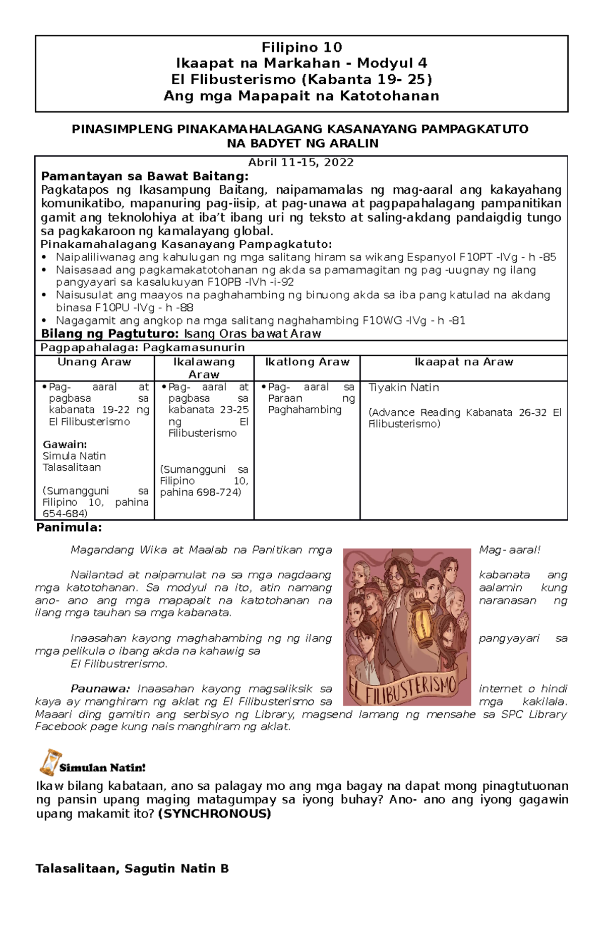Filipino 10 4 4 - Module - PINASIMPLENG PINAKAMAHALAGANG KASANAYANG ...