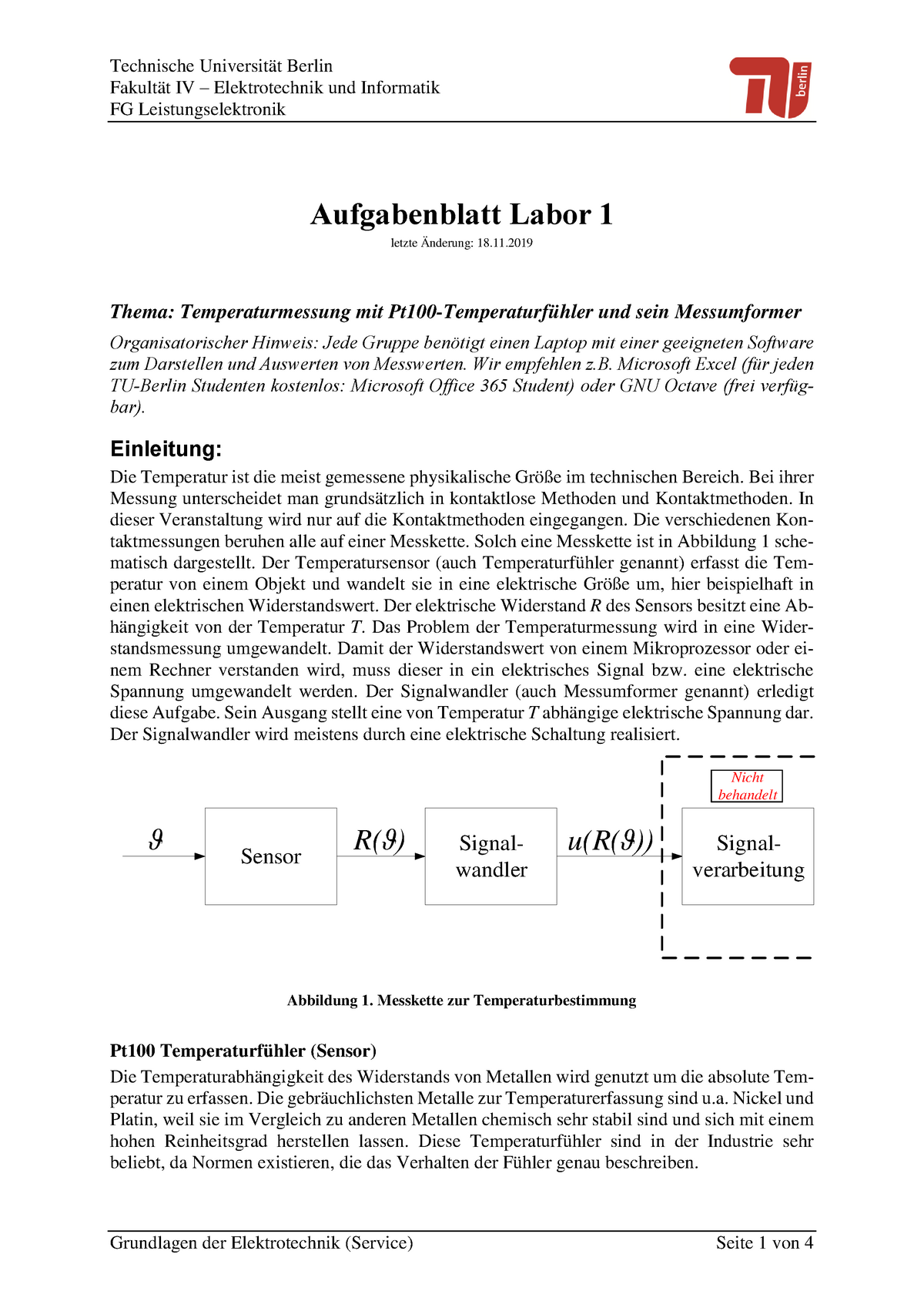 Aufgabenblatt Labor 1 0430 L 522 Tu Berlin Studocu