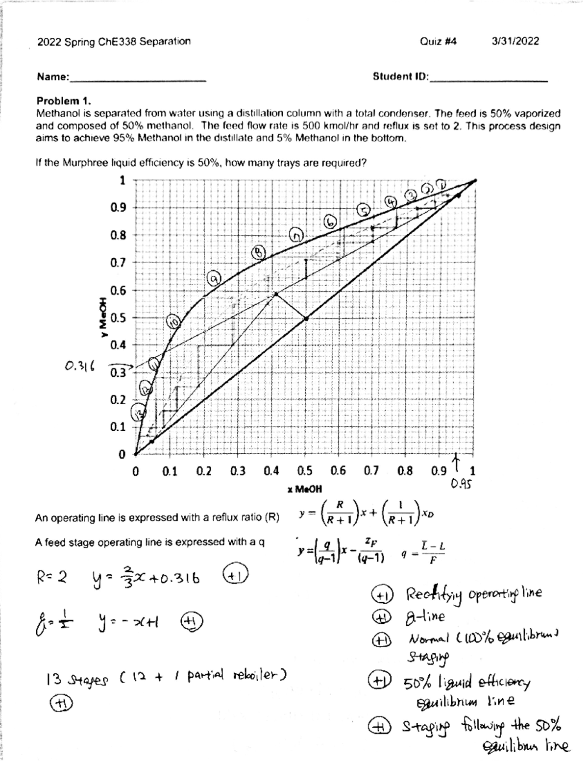 Separations practice problem Quiz 4 Solution CH E338 Studocu