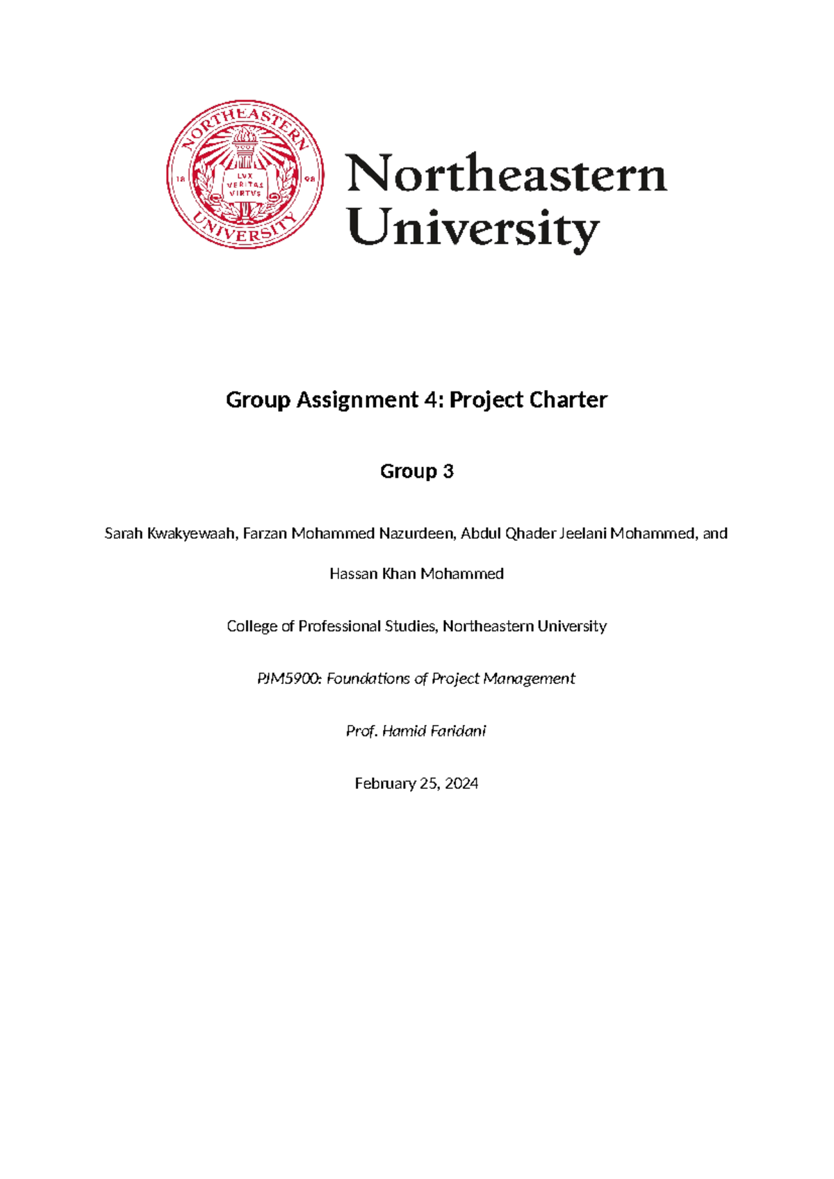 Project Charter Assignment - Group Assignment 4: Project Charter Group ...