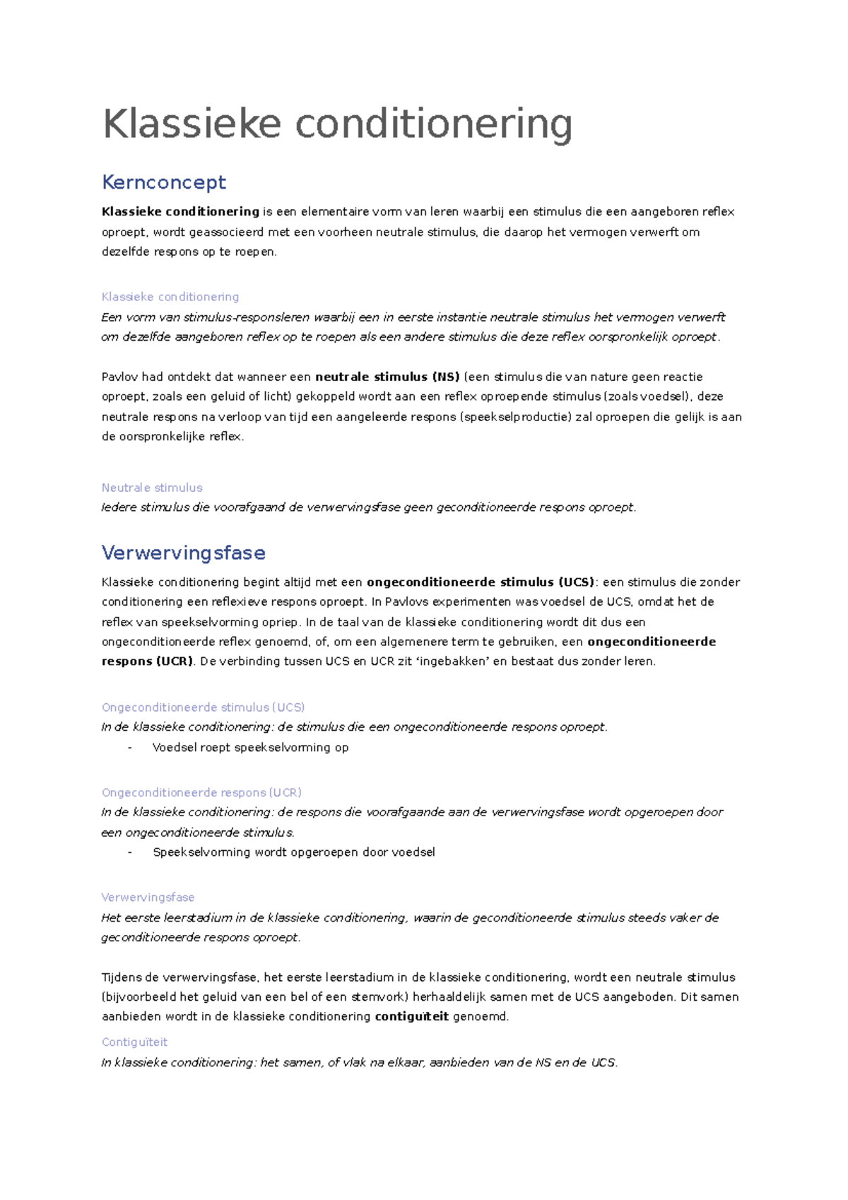 Klassieke Conditionering (H4) samenvatting - Klassieke conditionering ...