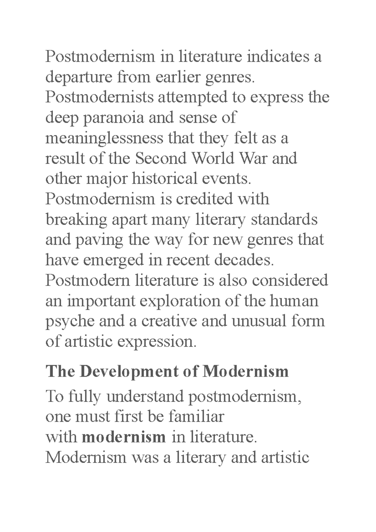 Postmodernism - Theory - Postmodernism In Literature Indicates A 