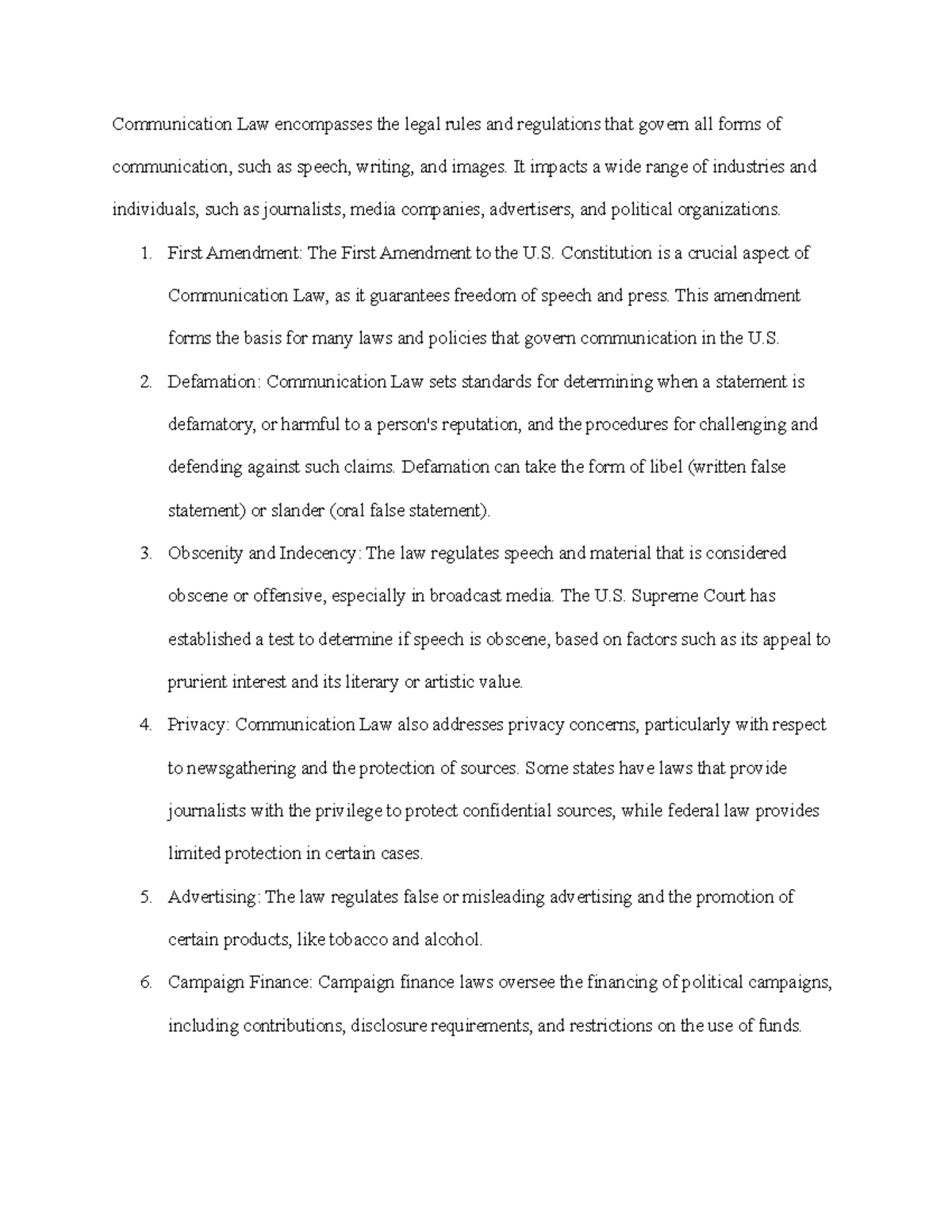 Communications Laws Notes Part 2 Communication Law the legal rules and regulations