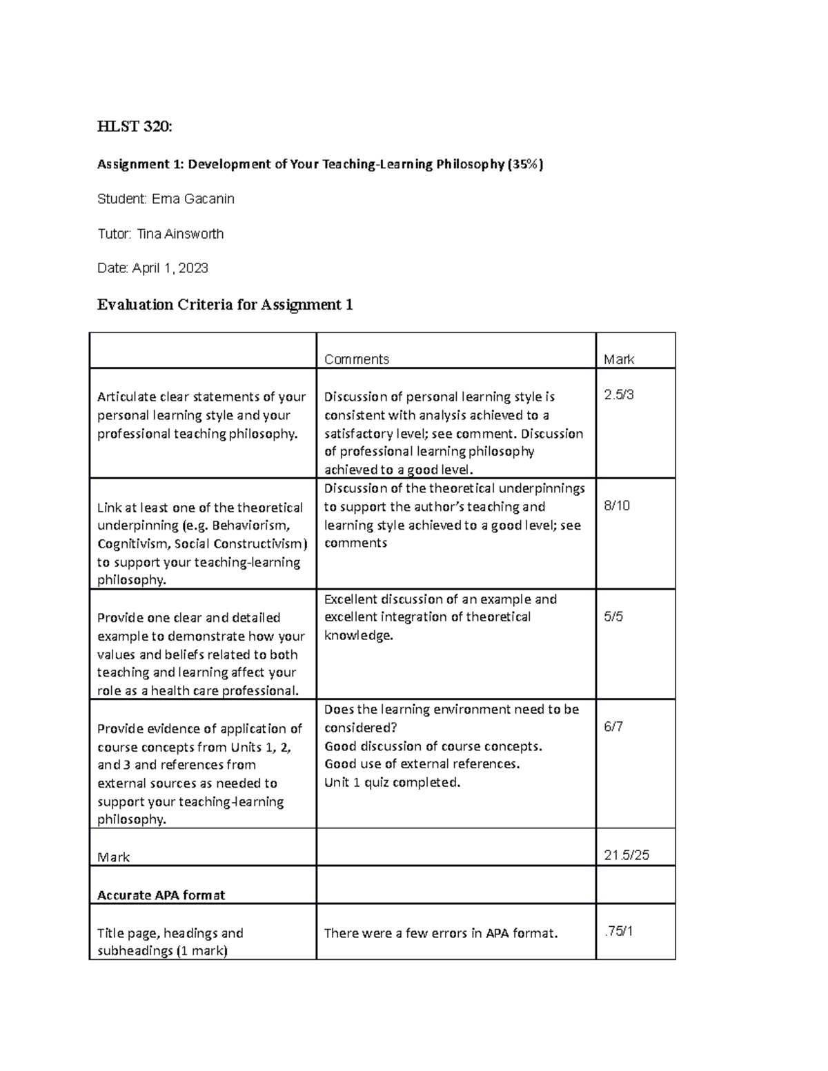 assignment 1 development of your teaching learning philosophy