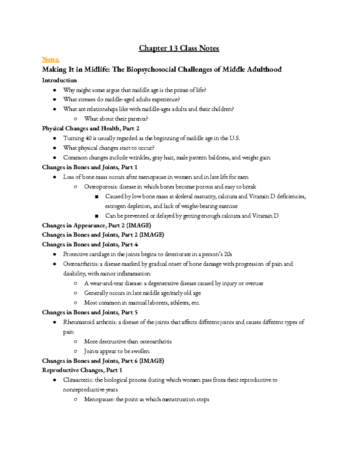 Chapter 13 Class Notes - An Exploration Of Human Development Across The ...