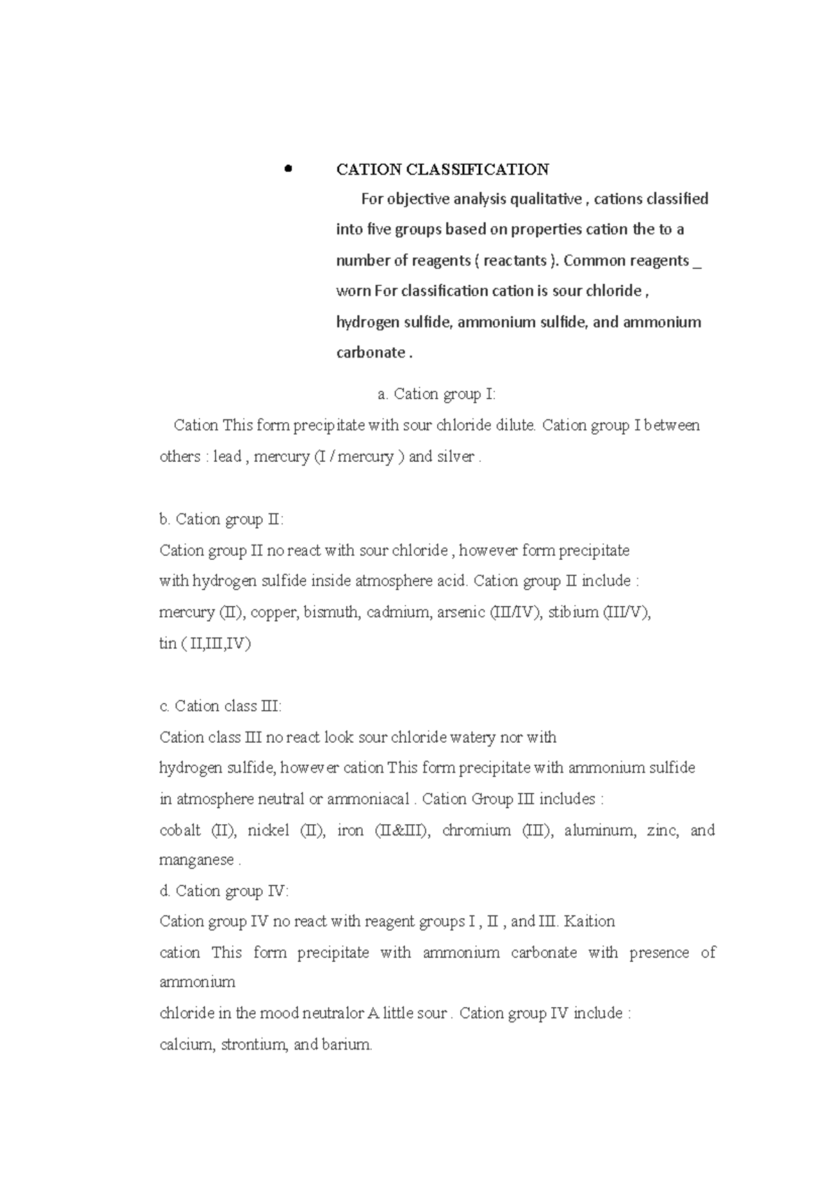 Cation Classification - CATION CLASSIFICATION For objective analysis ...