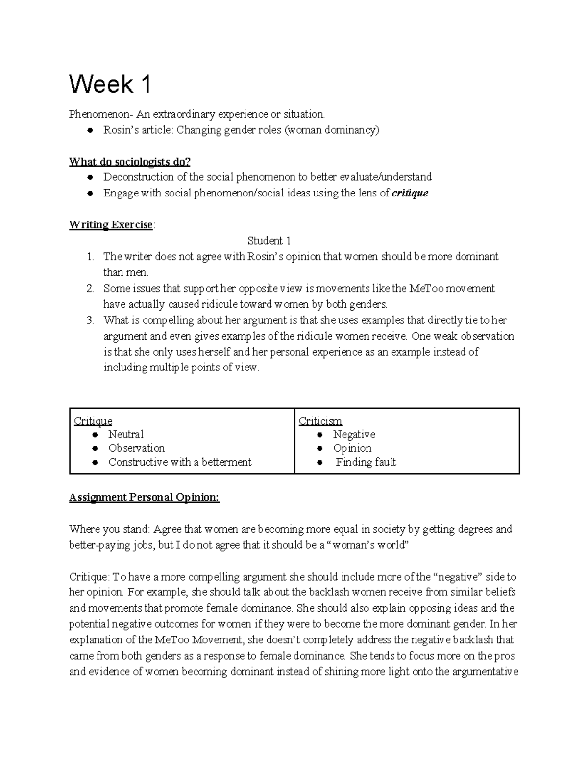 SOCI 1101 Notes - Week 1 Phenomenon- An extraordinary experience or ...