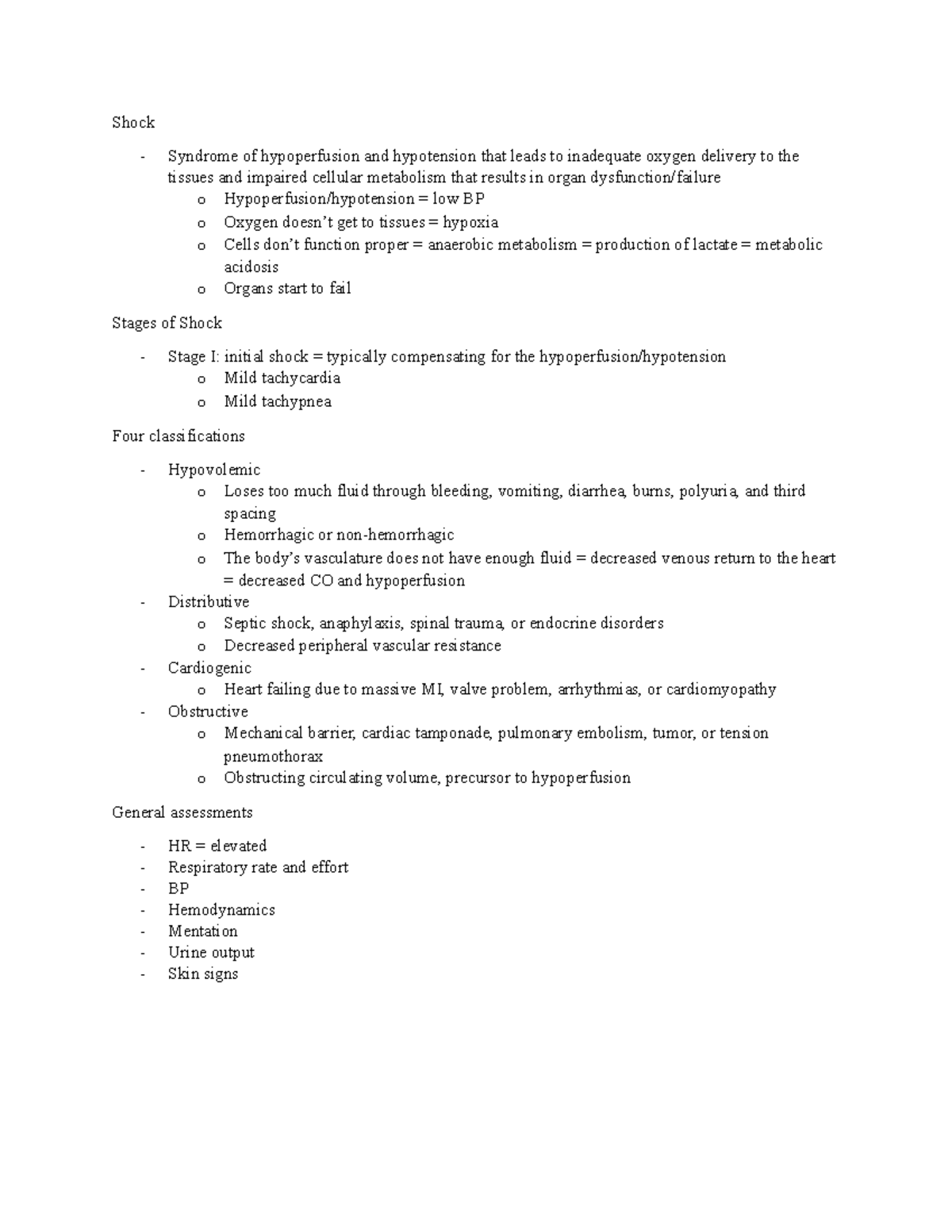 Shock - Shock Syndrome of hypoperfusion and hypotension that leads to ...