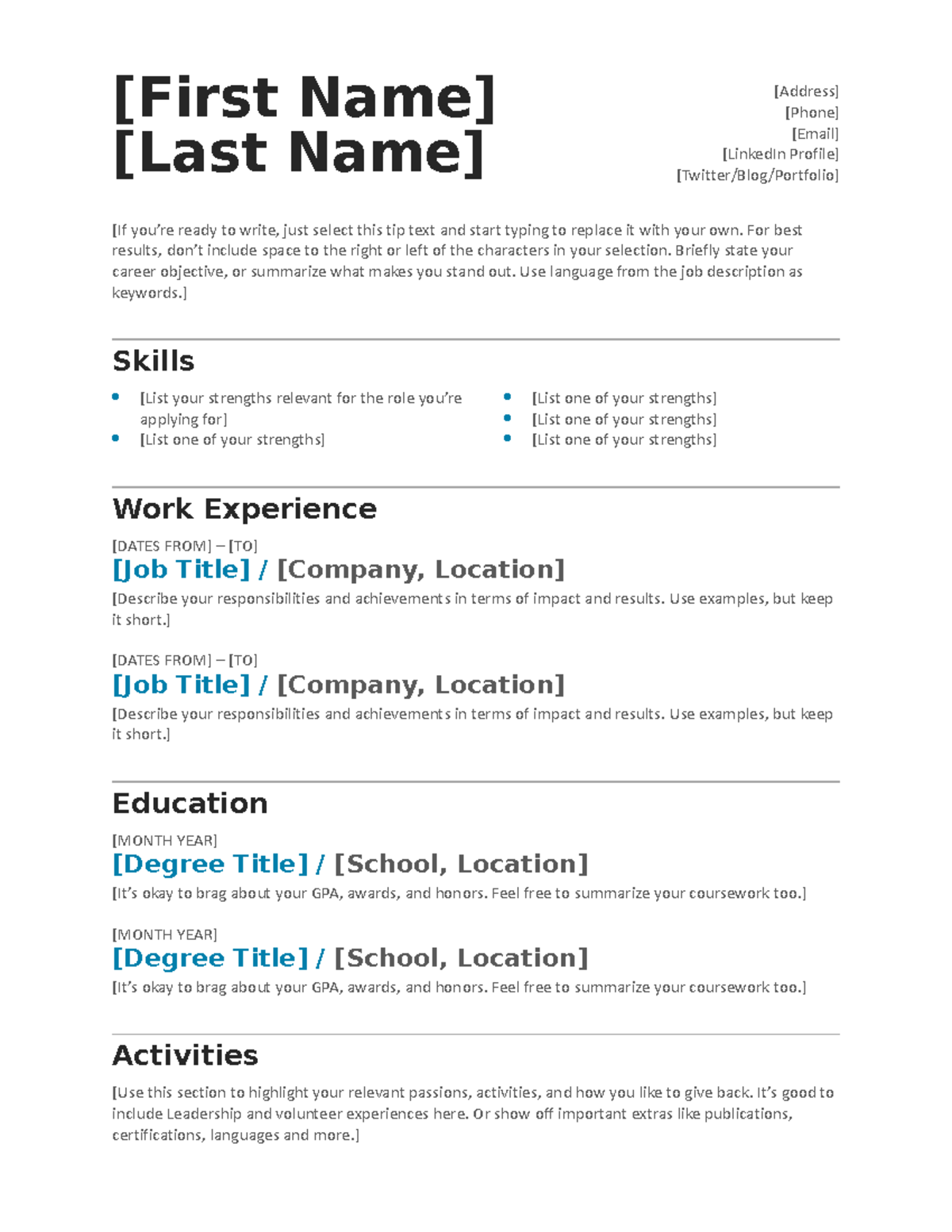 Resume Template - no se q poner - [First Name] [Last Name] [Address ...