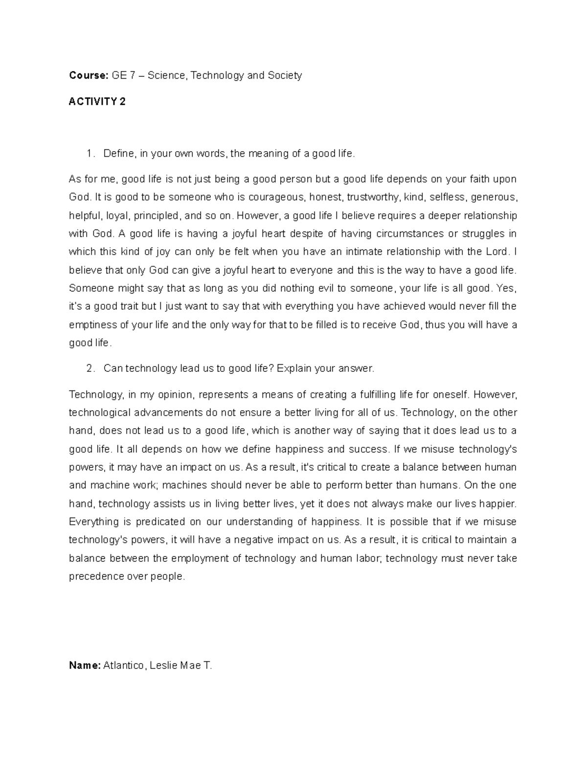 GE7- Science, Technology and Society 3 - Course: GE 7 – Science ...