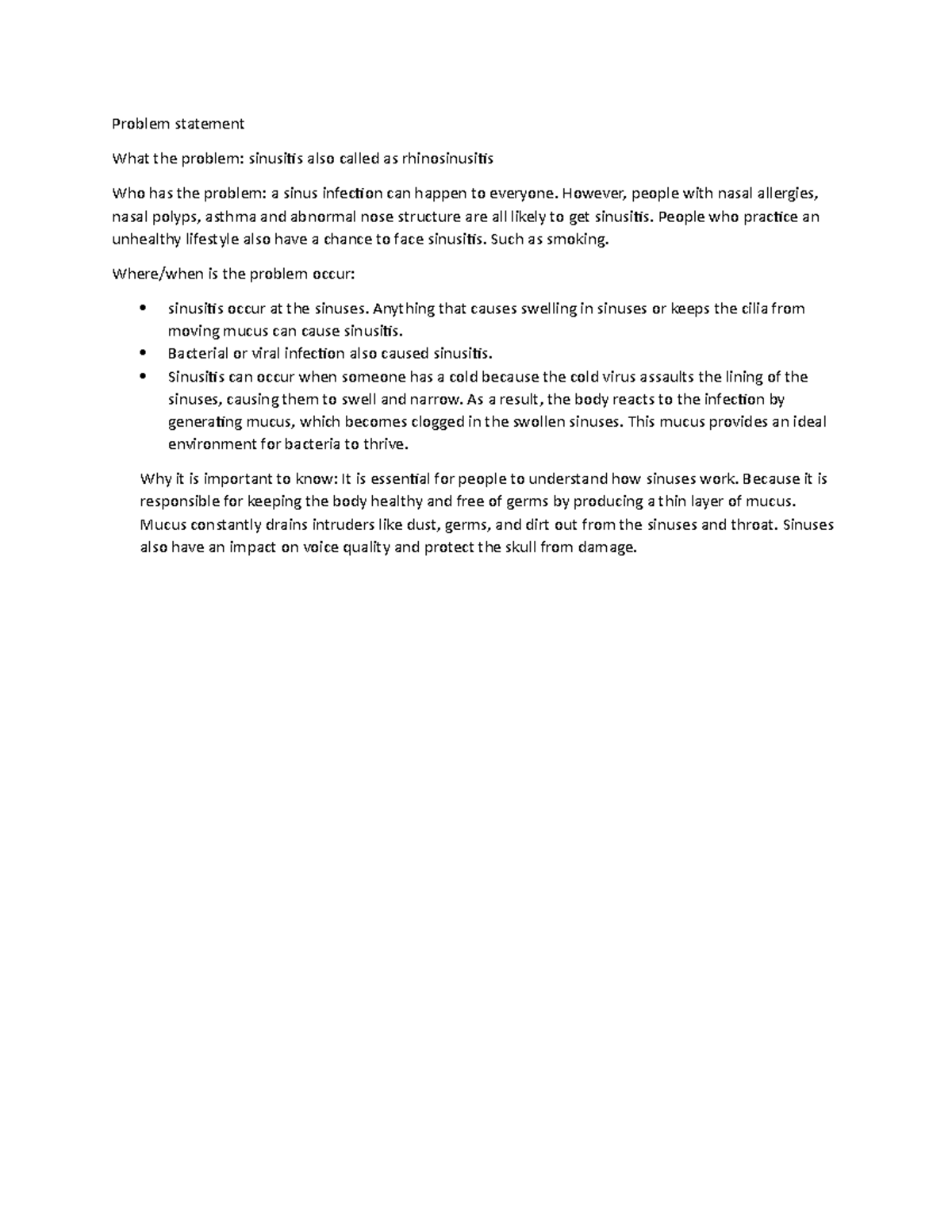 Problem statement - notes - Problem statement What the problem ...