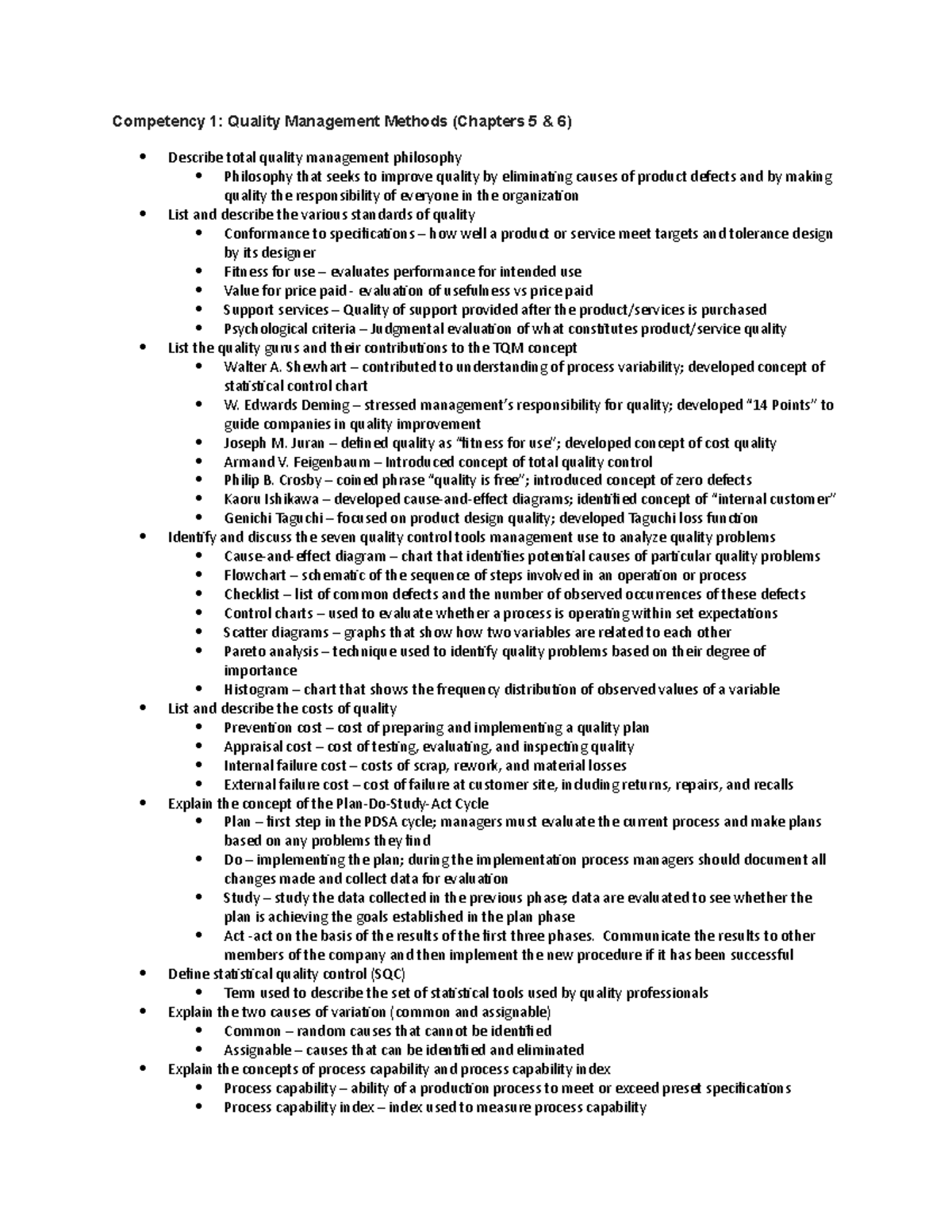 C215 Study Guide OA - Competency 1: Quality Management Methods ...