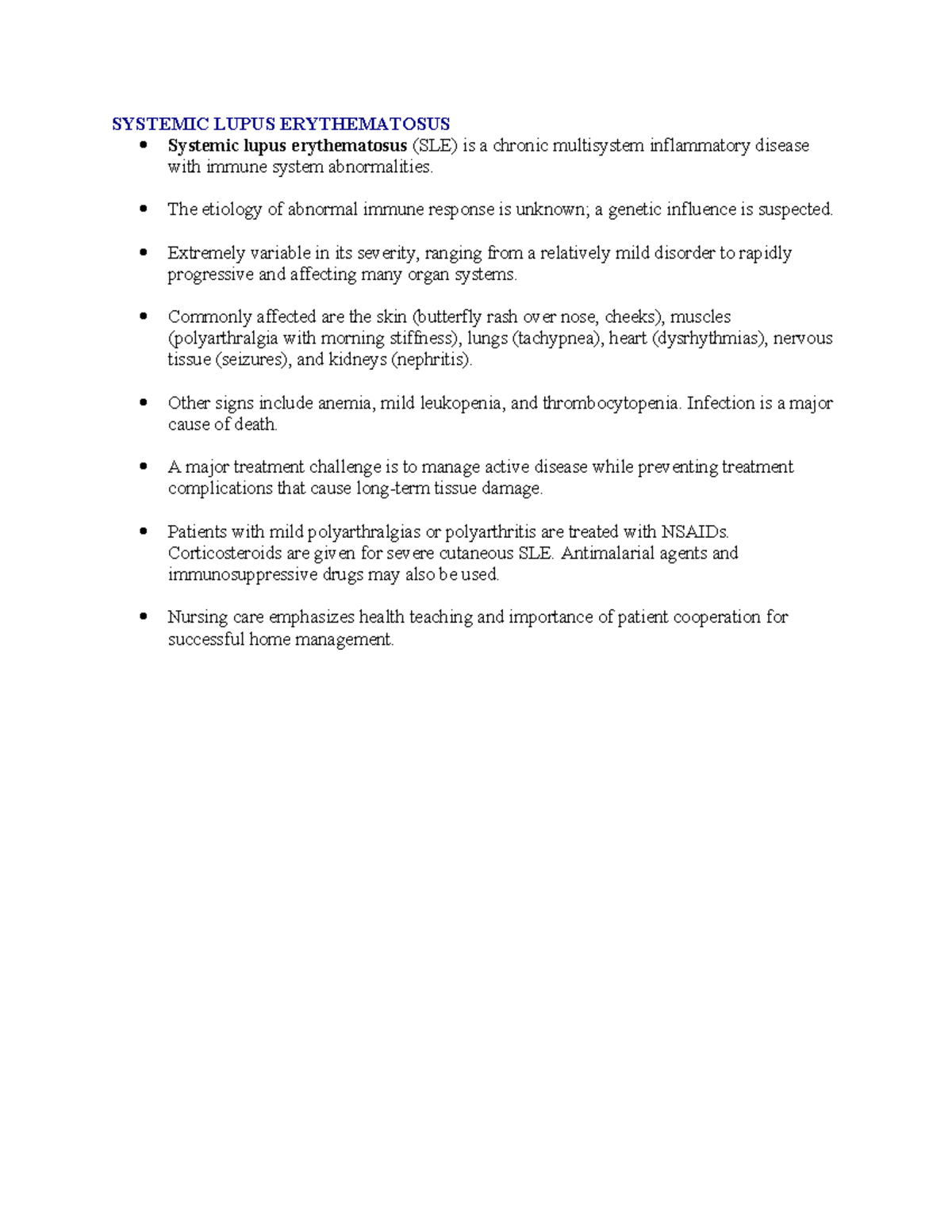 Systemic Lupus Erythematosus Key Notes - SYSTEMIC LUPUS ERYTHEMATOSUS ...