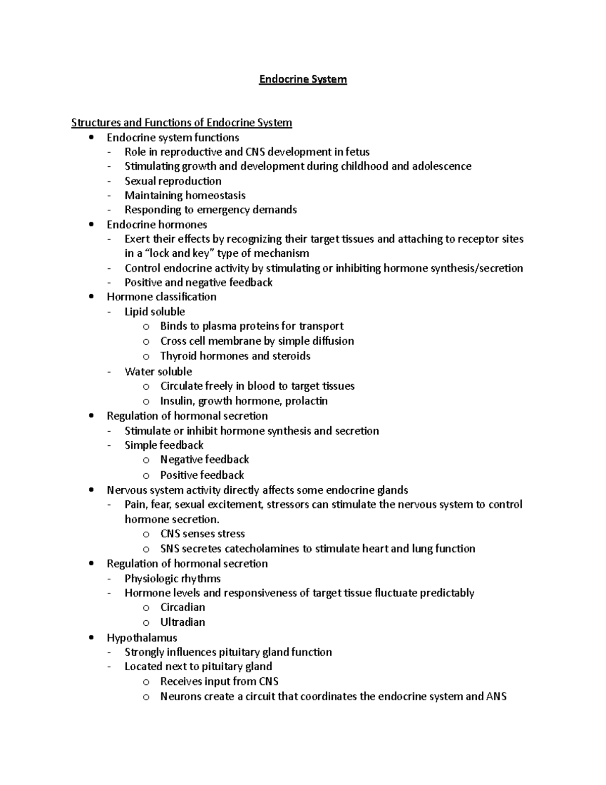 Endocrine System - lecture notes - Endocrine System Structures and ...